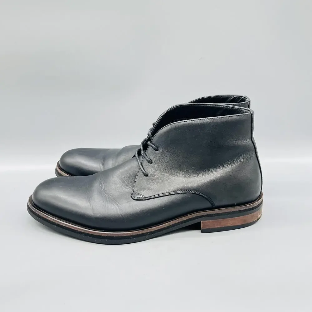 Saks Fifth Avenue Boots Men 10.5 Black Leather Chukka Ankle Lace Up Bootie Shoes